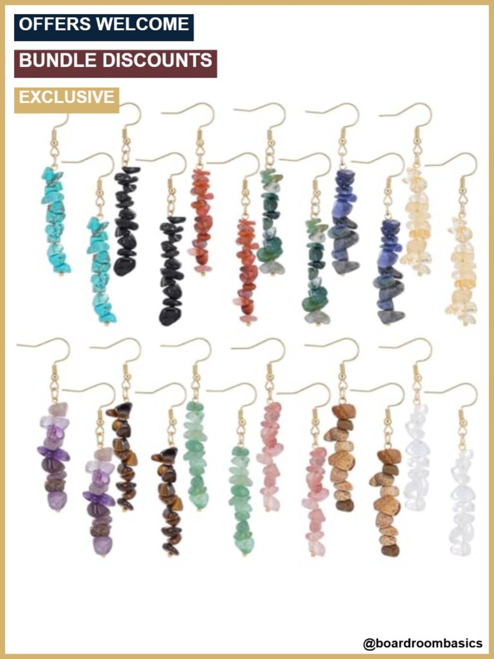 Stainless Steel Natural Stone Beaded Dangle Earrings Crystal Drop Hook